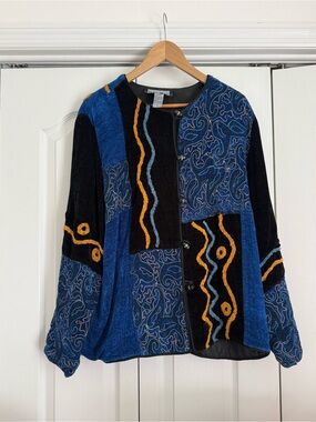 Indigo Moon - Patchwork Blue Black Jacket with Gold Accents